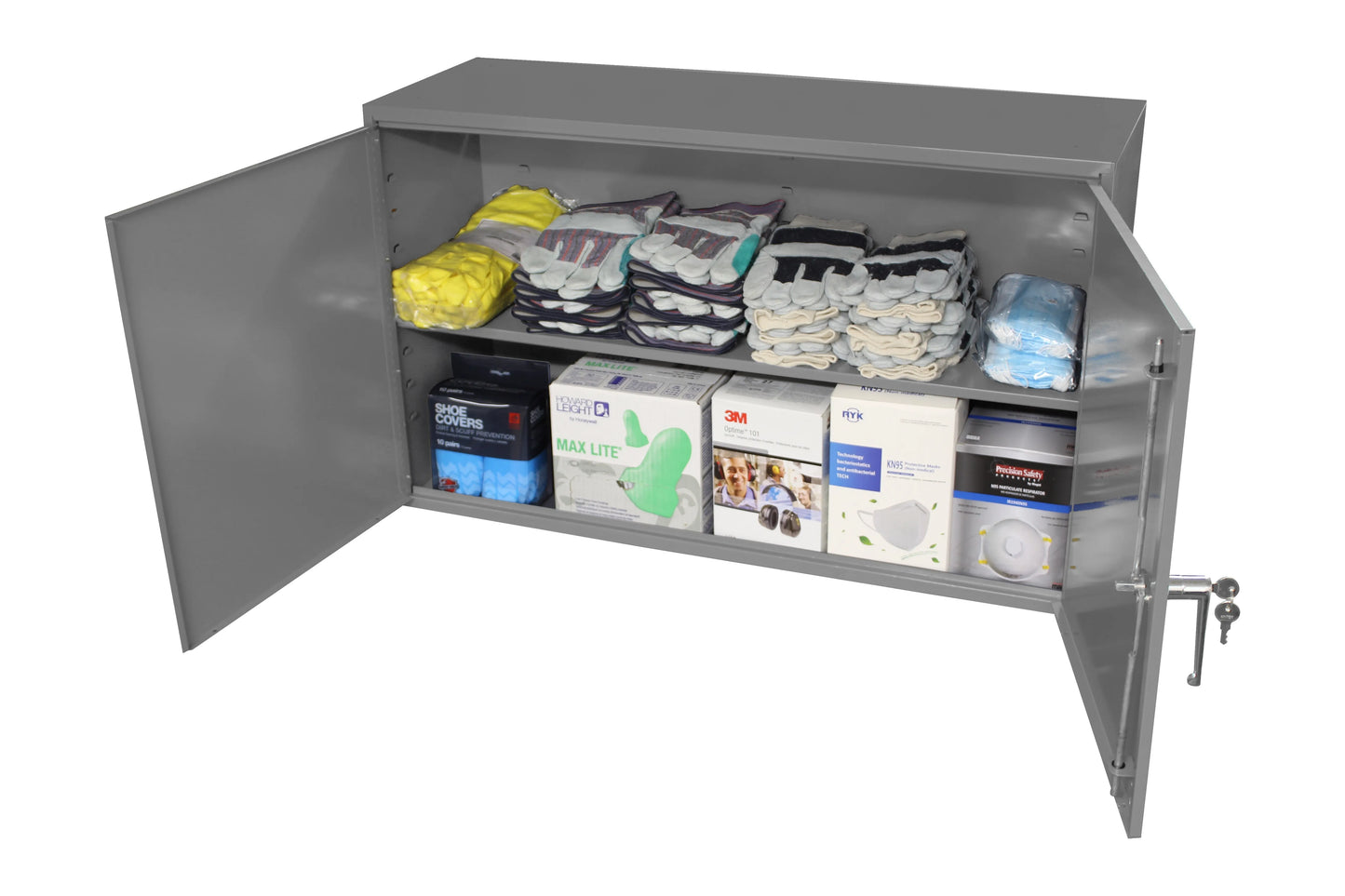 Durham Wall Mounted Storage Cabinet, 20 Gauge, 1 Adjustable Shelf, 2 Doors, Pad Lockable Hasp, Key Hole Slots For Wall Mounting, Gray