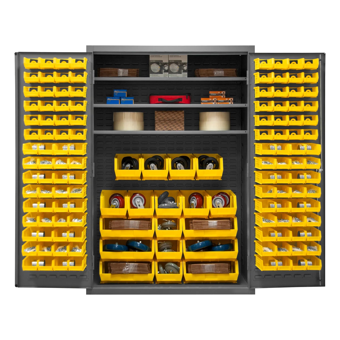 Cabinet, 3 Shelves, 138 Yellow Bins