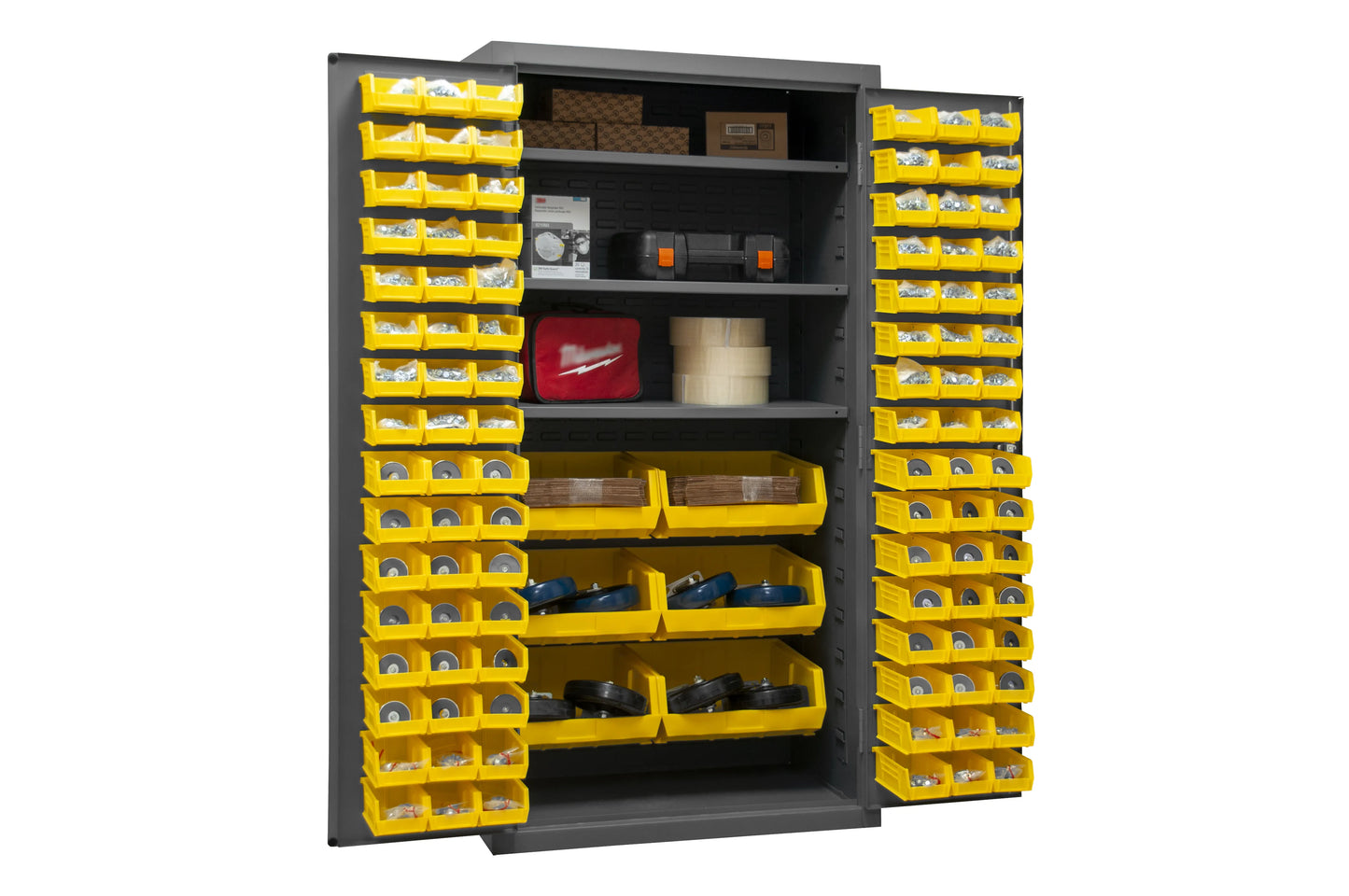 Cabinet, 3 Shelves, 102 Yellow Bins