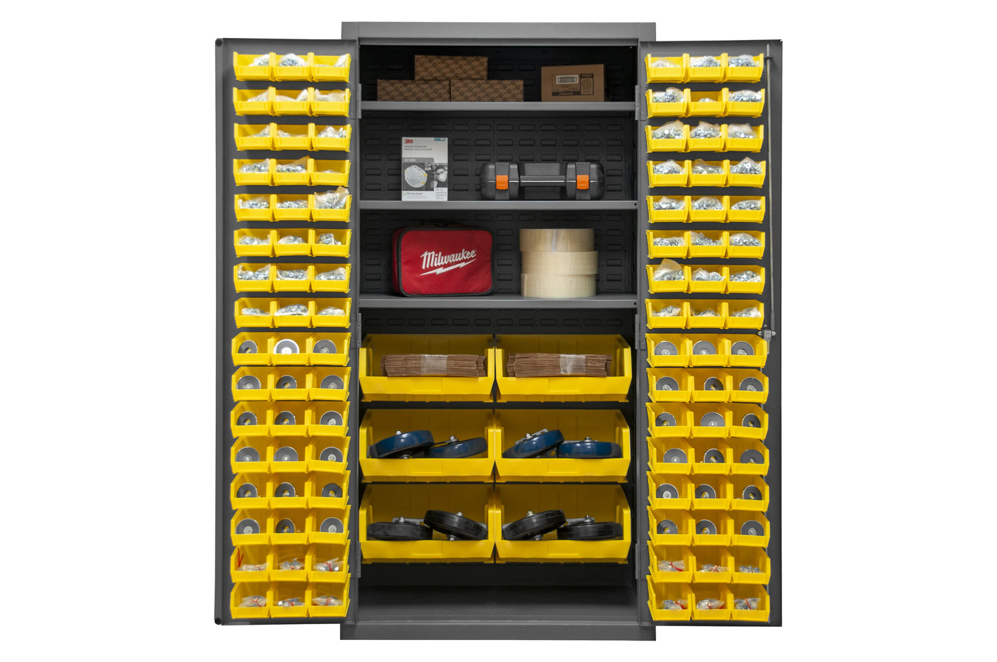Cabinet, 3 Shelves, 102 Yellow Bins