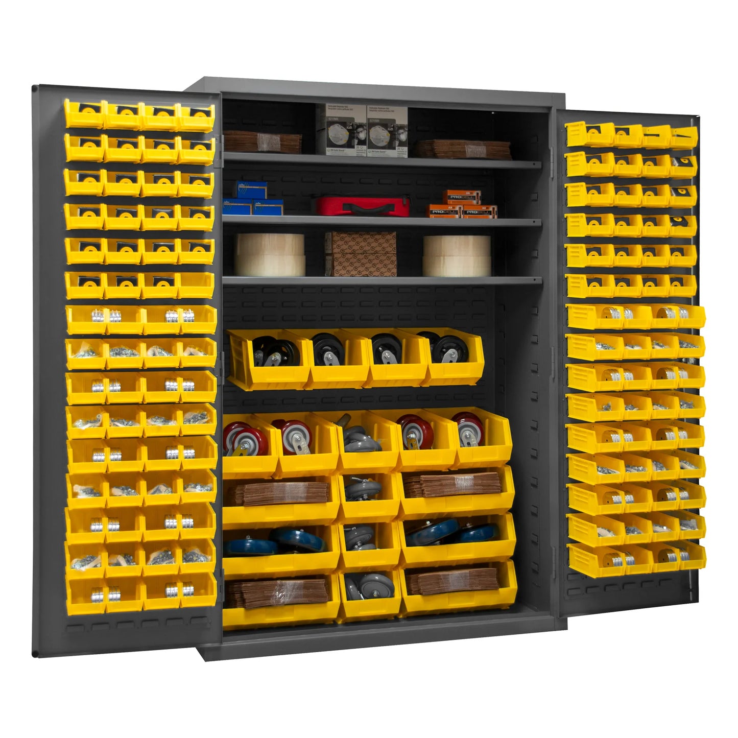 Cabinet, 3 Shelves, 138 Yellow Bins
