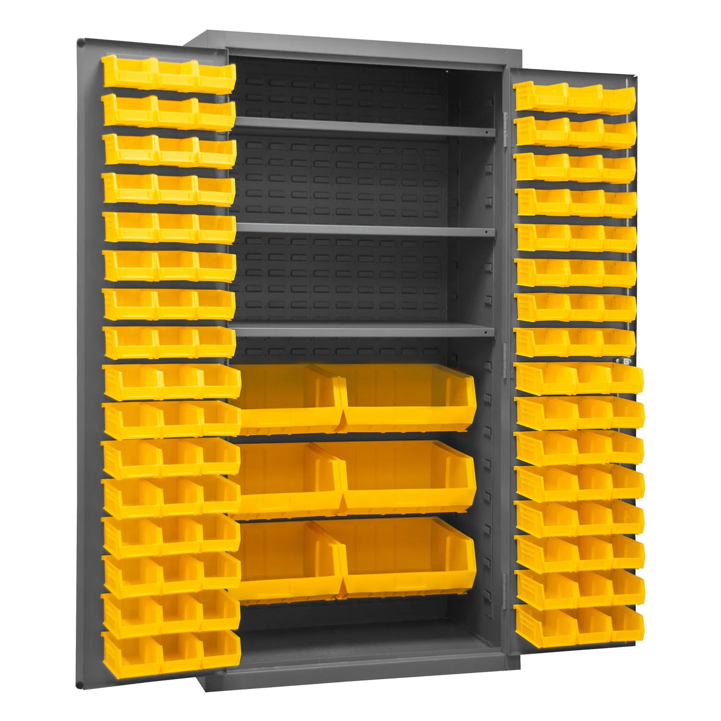 Cabinet, 3 Shelves, 102 Yellow Bins