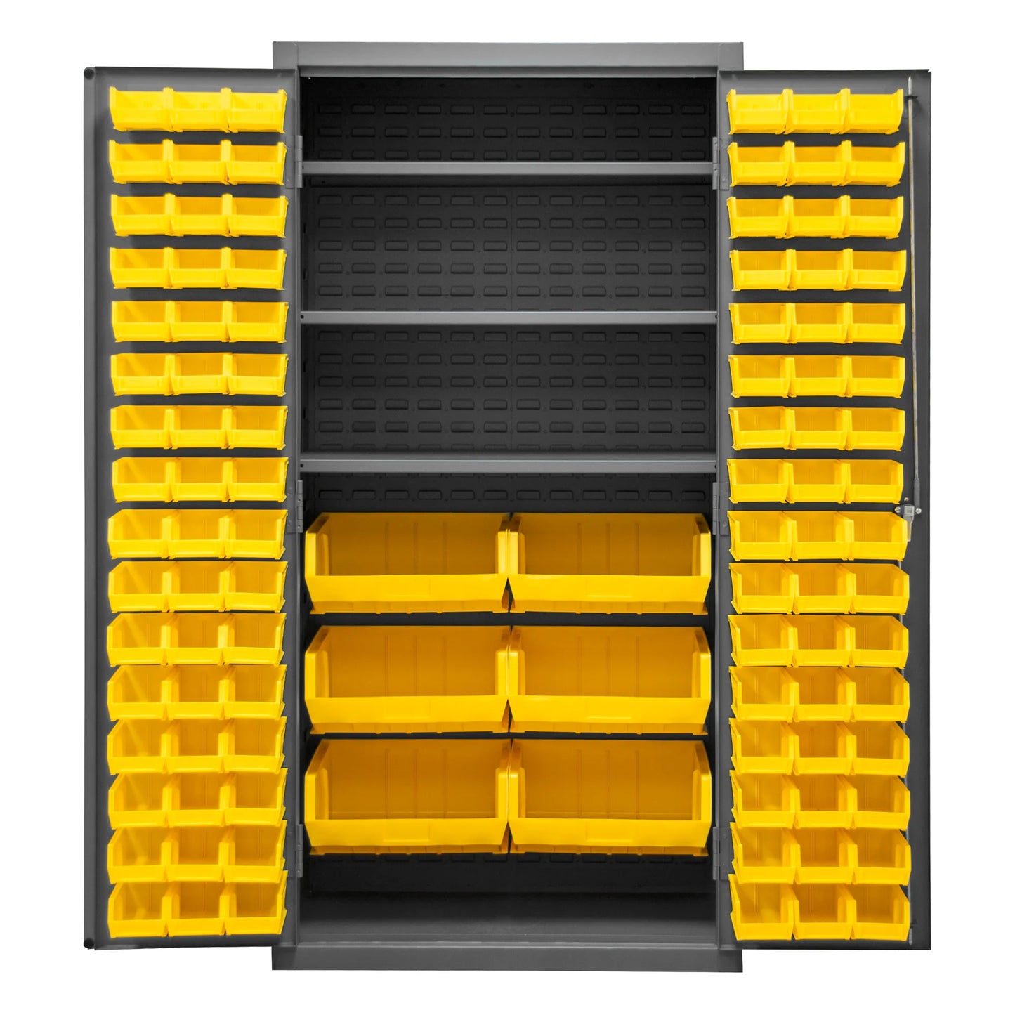 Cabinet, 3 Shelves, 102 Yellow Bins